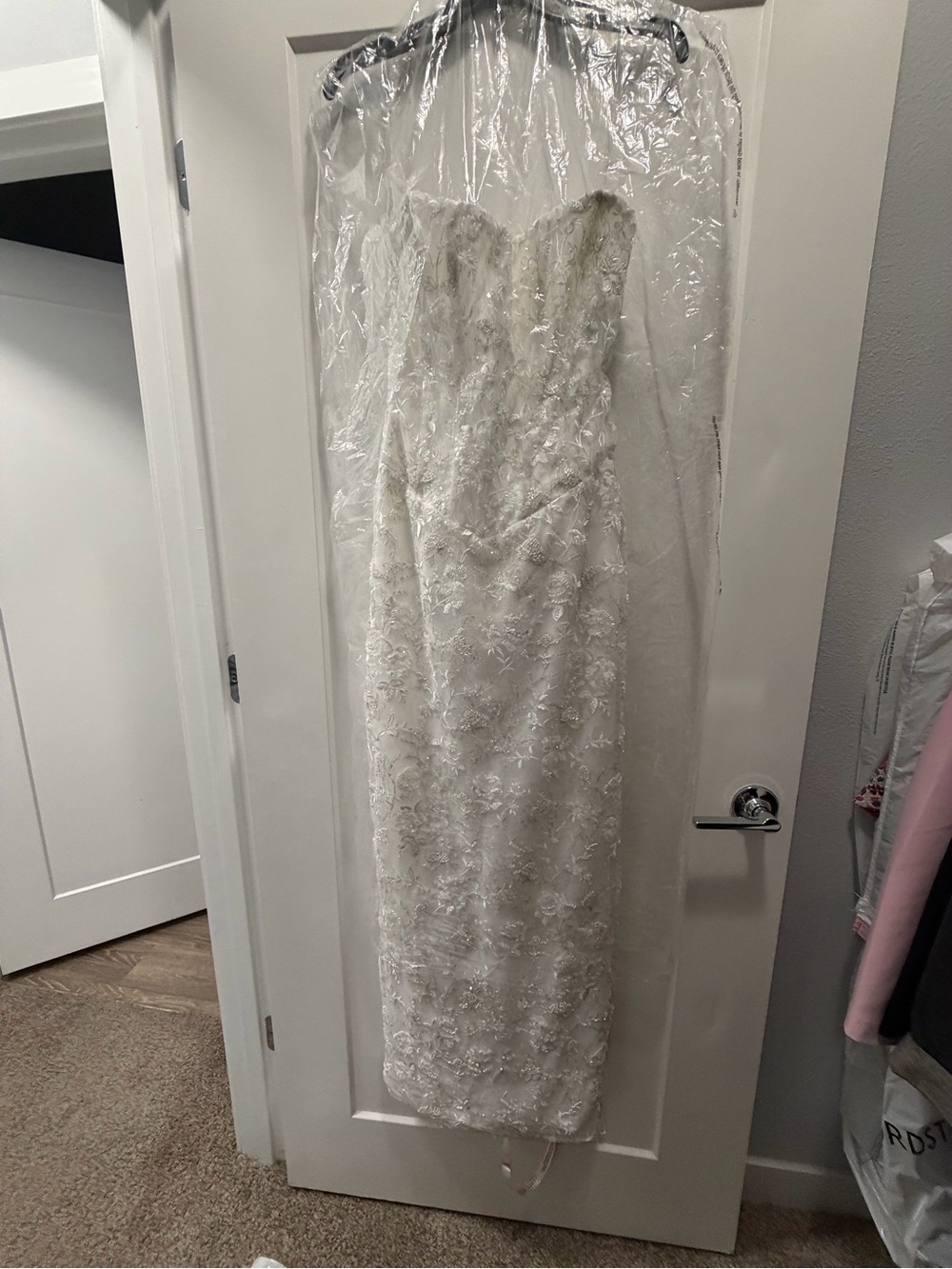 House of CB Ivory Strapless Lace Sheath Dress